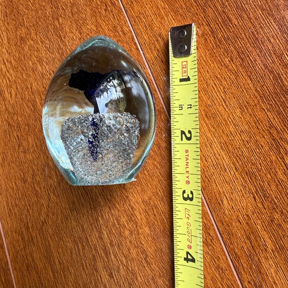 Vintage Mt St Helens Ash Glass Egg Paperweight Figurine Bubble Blue Flower Small - Picture 7 of 7